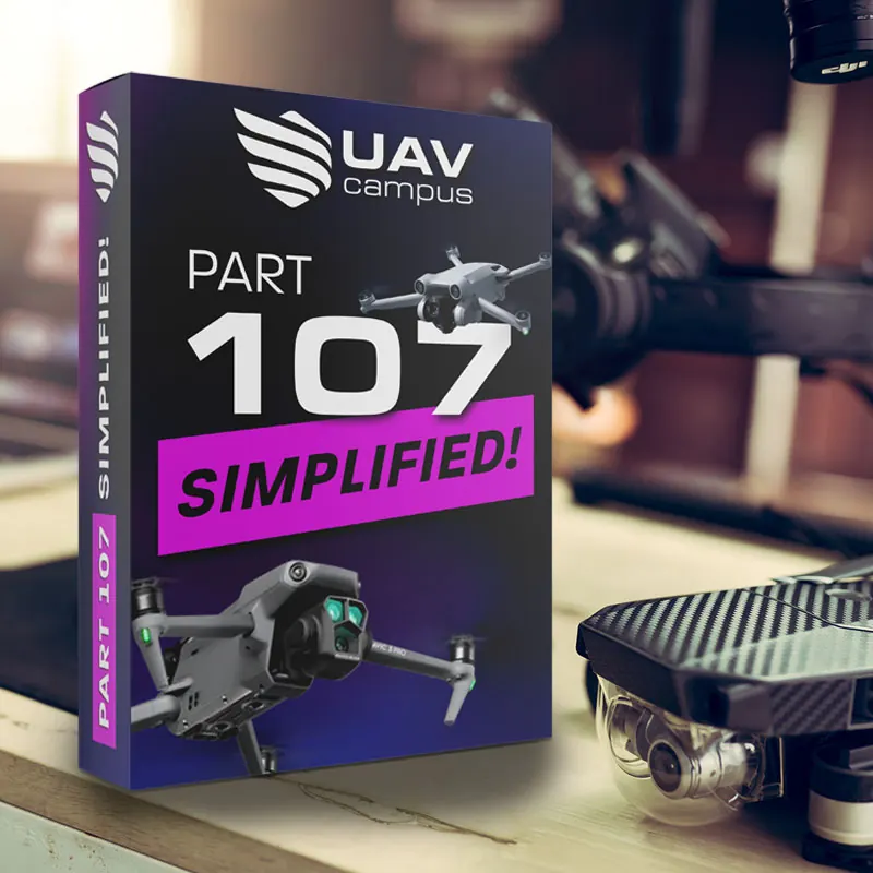 The Part 107 Simplified course box with a DJI drone